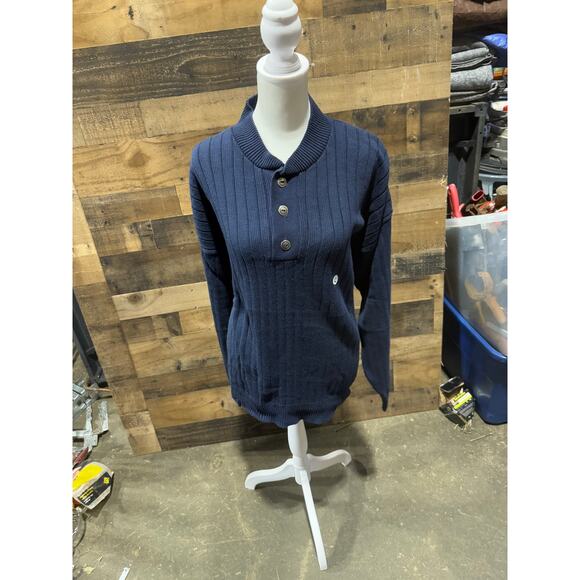 Vintage WhalerKnits- Navy Blue Ribbed Henley Sweater- Sizes L, XXL, 3X - Picture 4 of 8